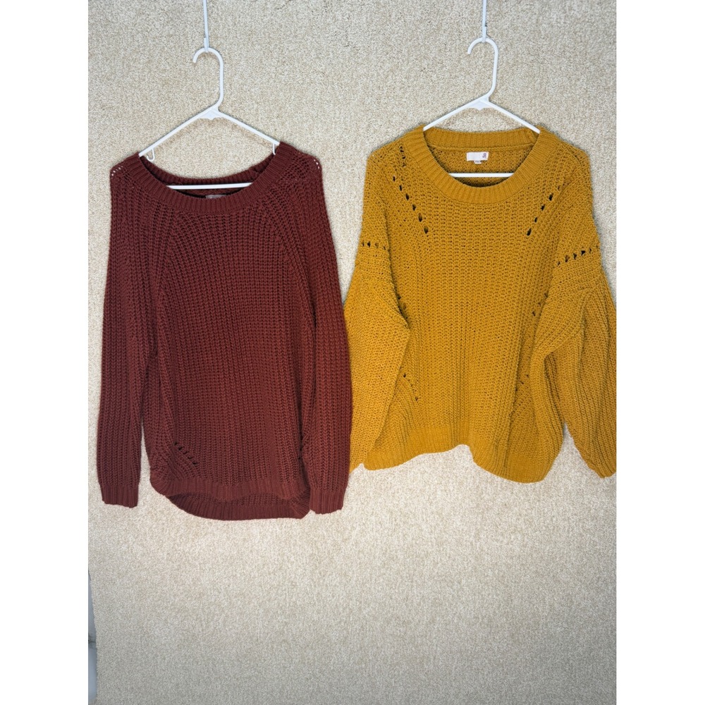 SO Womens Chunky Knit Sweater Bundle Burgundy Mustard Yellow XXL 2-Piece Lot
